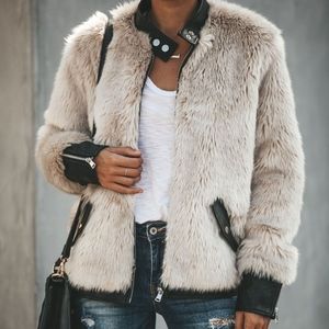 Faux fur Leather Trimmed Jacket